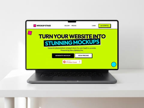 AI-generated minimal white website mockup at 1K resolution - Mockup Stage